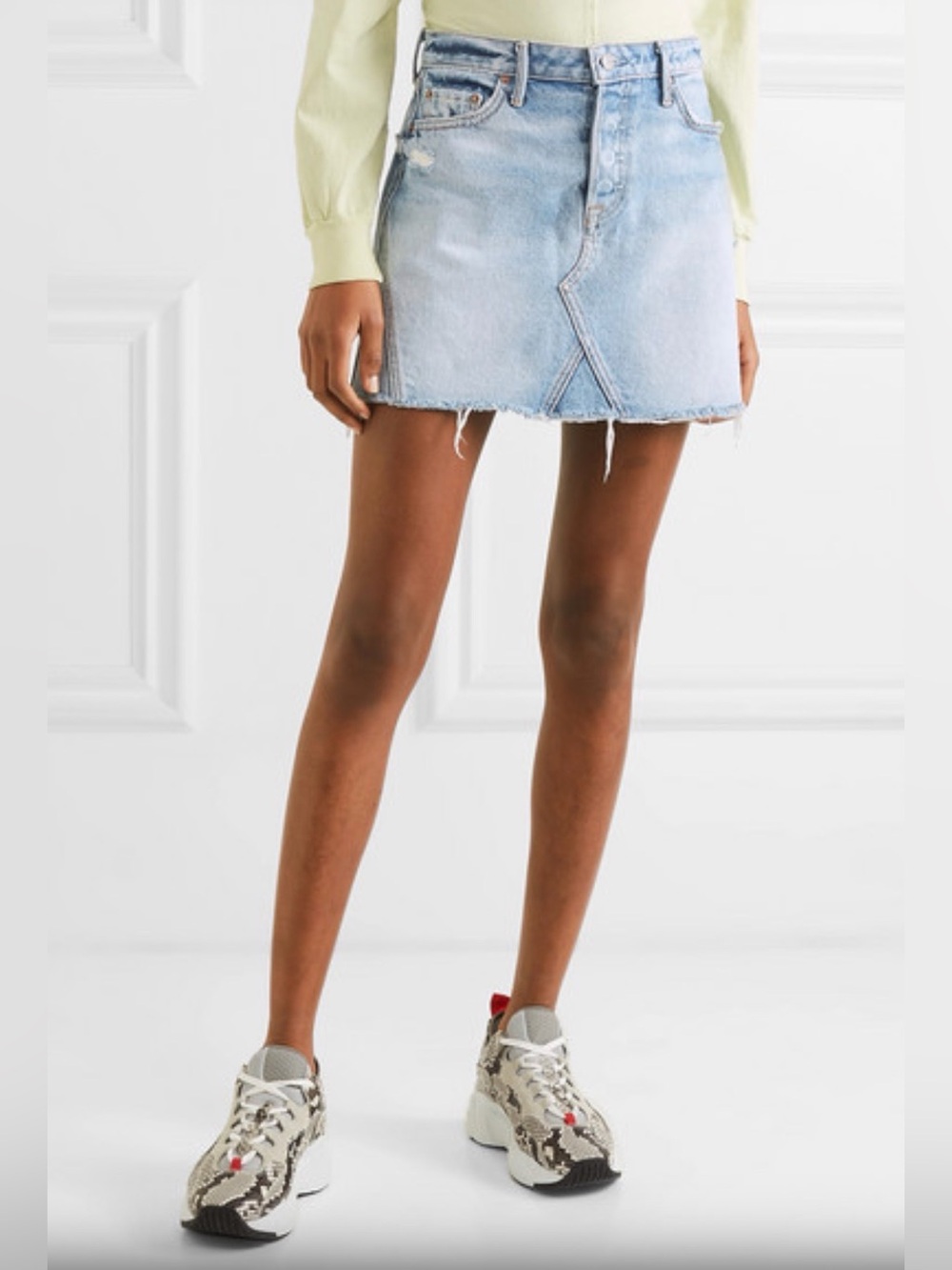 GRLFRND “The Eva” Denim Mini Skirt — Size 25